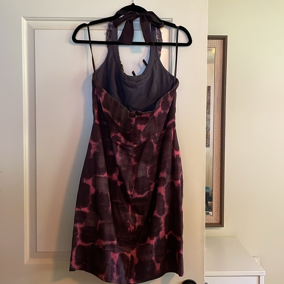 J. CREW PINK BLACK ABSTRACT PRINT LINEN DRESS RAFFIA RIBBON GOLD STUDS size 10 - Picture 4 of 5